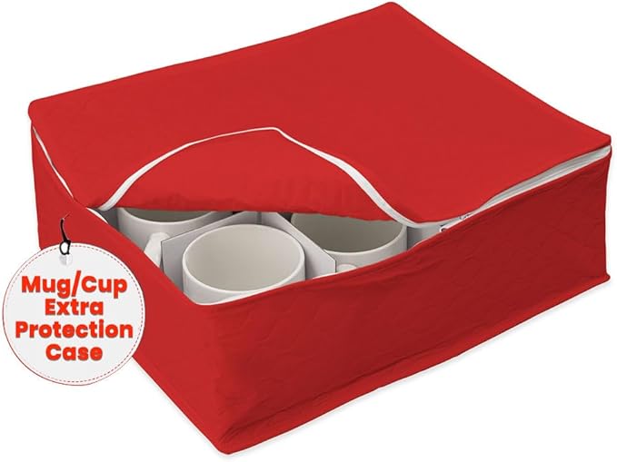 LAMINET Quilted Mug/Cup Storage Case - Holds Up to 12 Mugs/Cups - RED