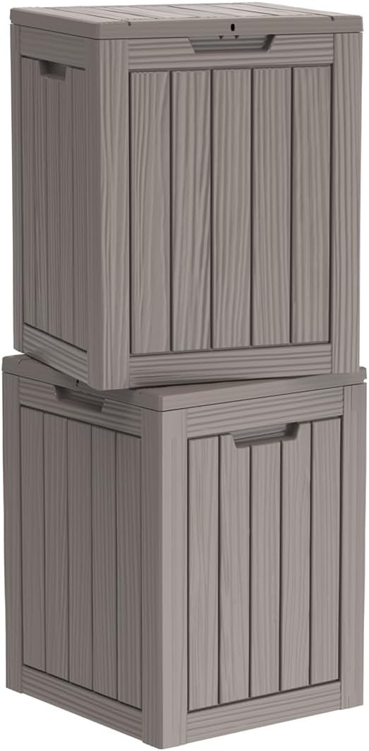Two 28 Gallon Outdoor Storage Box, Resin Deck Boxes Waterproof, Indoor Outdoor Bin for Package Delivery, Patio Cushions, Gardening Tools, Lockable, UV Resistant