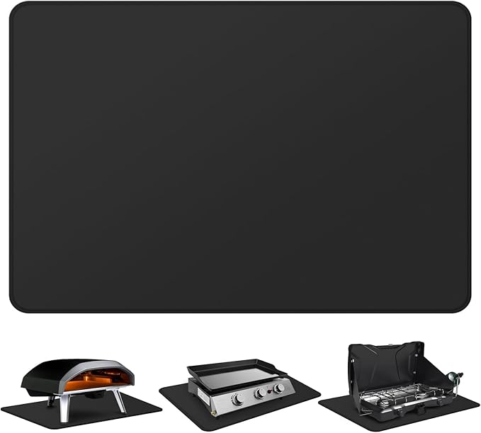 FLASLD Fireproof & Waterproof Under Blackstone Griddle BBQ Mat, Heat Resistant Grill Mats for Outdoor Grill to Protect Your Prep Table and Outdoor Grill Table - Black (Black, 24 x 31in)