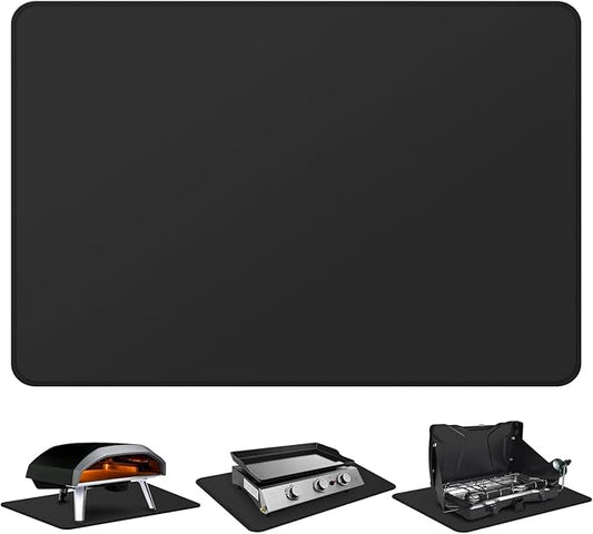 FLASLD Fireproof & Waterproof Under Blackstone Griddle BBQ Mat, Heat Resistant Grill Mats for Outdoor Grill to Protect Your Prep Table and Outdoor Grill Table - Black (Black, 24 x 31in)