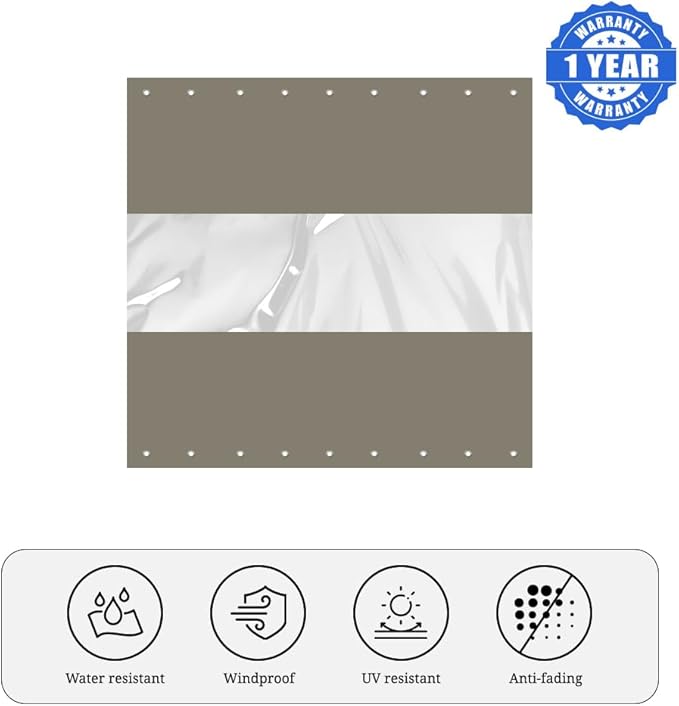 Covers & All Outdoor Clear Panel Curtain, 12 oz Vinyl Outdoor Curtains for Patio, Weather Resistant Waterproof Tarp with Brass Grommets for Pergola, Porch, Gazebos, Balcony (8'H x 8'W Feet, Beige)