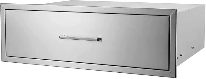 Outdoor Kitchen Drawers,Stainless Steel BBQ Single Drawer with Chrome Handle,30" W x 10" H x 23" D Access Drawer Flush Mount for Outdoor Kitchen,BBQ Island