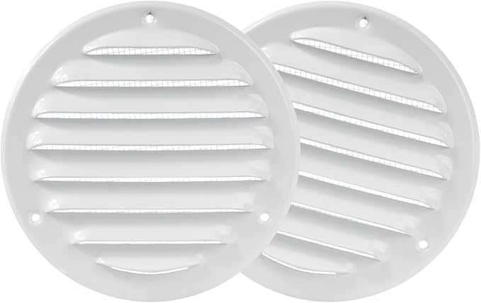 Repa Market 2-Pack 4 Inch (Opening Dimensions) Round Air Vent Cover/White Galvanized Steel Louvered Grill Cover with Mesh Screen/Wall or Ceiling Vent/HVAC Register for DIY Home Improvement