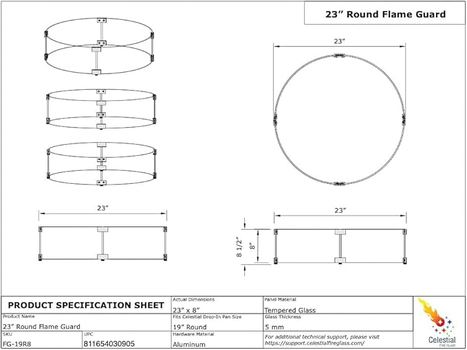 Celestial 23" x 8" Round Wind Guard, fits Celestial 19” Round Fire Pit Burner Pans