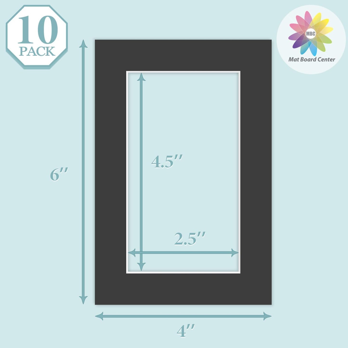 MBC MAT BOARD CENTER, 10 Pack 4x6 for 3x5 Black Picture Mats Frame Mattes, Bevel Cut, Acid Free, 4-ply Thickness