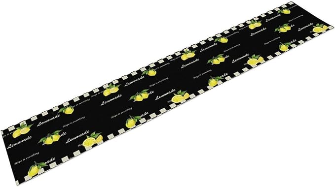 Lemon Table Runner,White Black Buffalo Plaid Watercolor Summer Fruit Print Table Runner for Kitchen Dining Table Indoor Outdoor Home Party Decor 13x36in