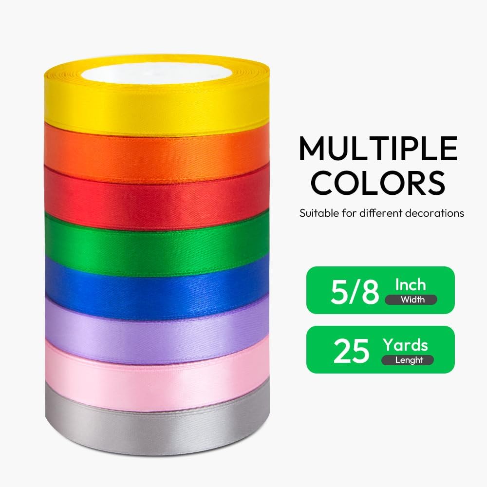 Navy Blue Ribbon 5/8 Inches x 25 Yards, Navy Blue Satin Fabric Silk Ribbon for Gift Wrapping, Bows Making, Floral Bouquets, Wreaths, DIY Handicrafts, Sewing Projects, Baby Shower and Wedding Party