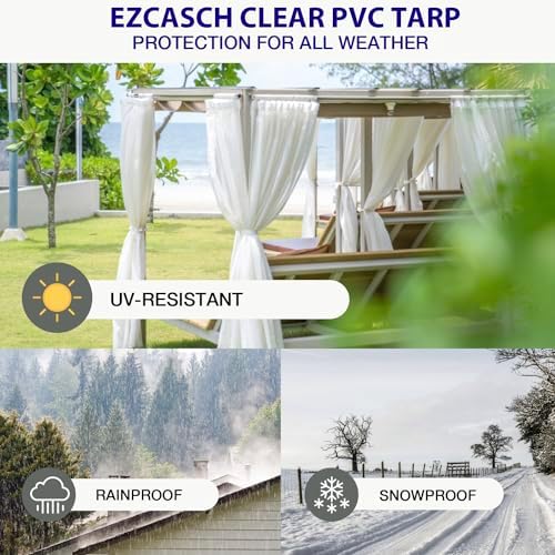 15oz Outdoor Clear Curtain, PVC Vinly Outdoor Clear Panel Curtain, Weather Resistant Outdoor Curtain for Pergola, Porch, Gazebos, with Rustproof Grommets-8'H x 7'W(84''W x 96''L,H=L)