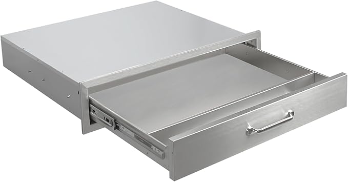 Outdoor Kitchen Drawers 30" W x 6.5" H x 23" D Flush Mount BBQ Single Drawers with Divider,Built-in Stainless Steel Drawer with Chrome Handle for Outdoor Kitchen Island Patio Grill Station