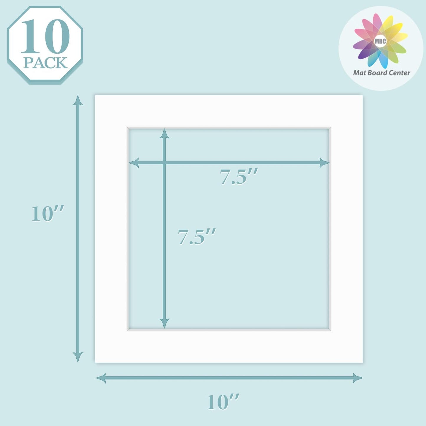 MBC Mat Board Center, 10 Pack 10x10 for 8x8 White Picture Mats Frame Mattes, Bevel Cut, Acid Free, 4-ply Thickness