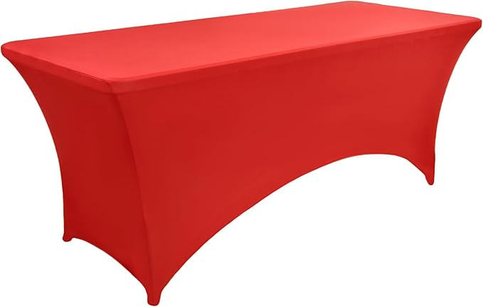 10-Pack 6ft Red Spandex Table Covers for Rectangle Standard Folding Tables - Wrinkle Resistant Stretch Tablecloths - Ultimate Fitted Table Protector for Parties, Banquet, Wedding