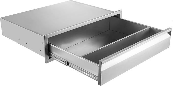 Outdoor Kitchen Drawer, 30" W x 6.5" H x 23" D Stainless Steel BBQ Single Drawer with Clapboard, BBQ Island Drawers for Outdoor Kitchens or Patio Grill Station