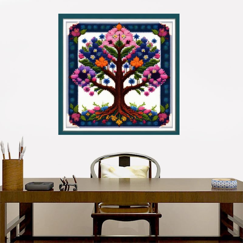 Dimensean Stamped Cross Stitch Kits Full Range of Embroidery Patterns Starter Kits for Beginners Adult or Kids DIY Cross Stitches Needlepoint Kits 11CT-Magic Tree 17.7x17.7 inch