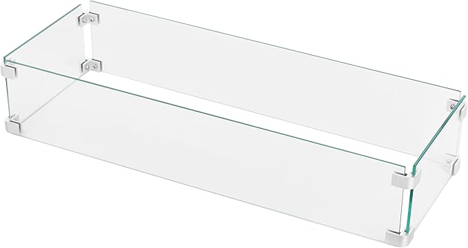 Nuu Garden Tempered Glass Wind Guard for Rectangular Propane Fire Pit Table 29 x 10 x 6 Inch, Durable Flame Guard Shield with Aluminum Alloy Corner Brackets for Outdoor Patio Gas Fire Table