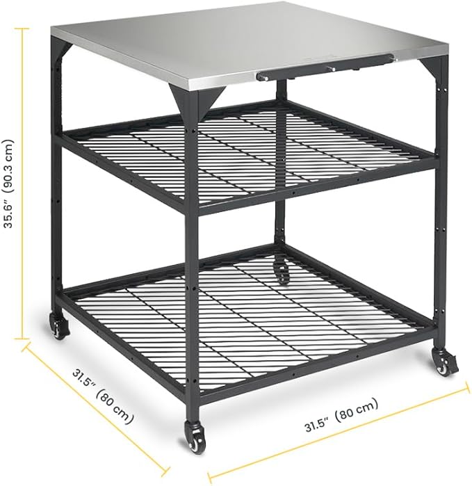 ooni Large Modular Outdoor Table - 31x31x35 Inch Stainless Steel Pizza Oven Stand, Barbecue Cart, Outdoor Pizza Station