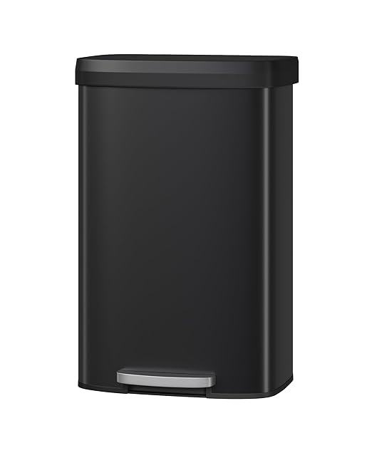 Garvee 21 gal / 80 L Metal Trash Can with Lid, Large Garbage Can for Kitchen, Rustproof Step-on Kitchen Metal Trash Bin with Liner Rim, Rear Handle, Soft Close Plastic Lid, Black