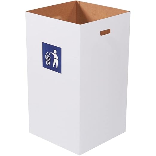 Box USA 50 Gallon 18" L x 18" W x 36" H 10-Pack Cardboard Trash Cans and Recycling Bins, Reusable or Disposable Pop Up Garbage Boxes for Parties, Outdoor Events, Heavy Duty, Waste