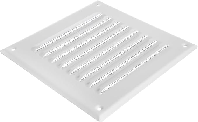 Square Ventilation Grille / 5" x 5" Inch Inside Measurement/White Metal Air Vent Louver - Inside/Outside use / 6.5" x 6.5" Inch Outer Measurement