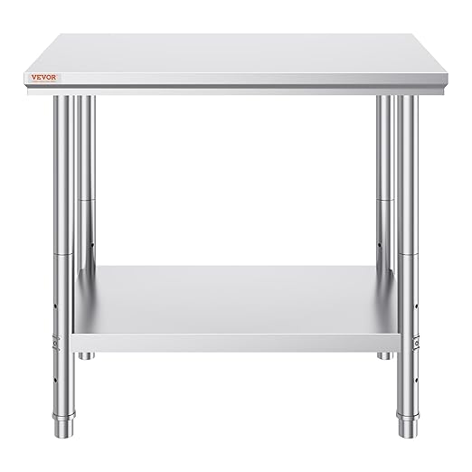 Vevor Stainless Steel 900x600x800 mm Commercial Kitchen Prep & Heavy Duty Metal Work Table with Adjustable Feet for Restaurant, Home and Hotel : Industrial & Scientific