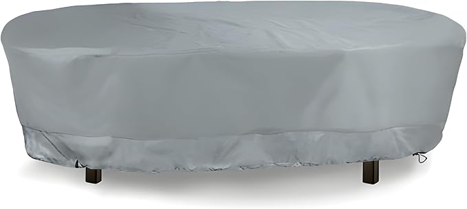Eevelle Meridian Patio Oval Table Cover with Marine Grade Fabric - Waterproof Outdoor Table Cover - Furniture Set Covers for Dining Table - Easy to Install - (25.5" H x 66" L x 42" W, Silver)