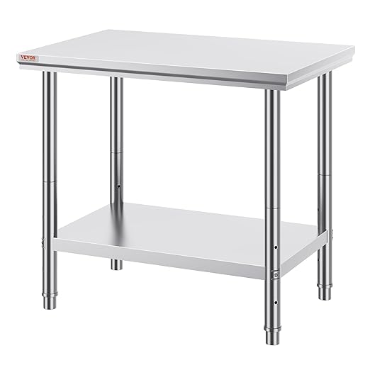 Vevor Stainless Steel 900x600x800 mm Commercial Kitchen Prep & Heavy Duty Metal Work Table with Adjustable Feet for Restaurant, Home and Hotel : Industrial & Scientific
