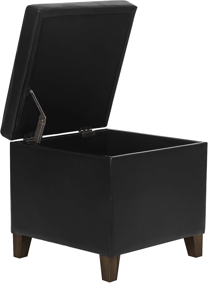 Homebeez Black Tufted Faux Leather Storage Ottoman Square Cube Foot Rest Stool with Flip Top