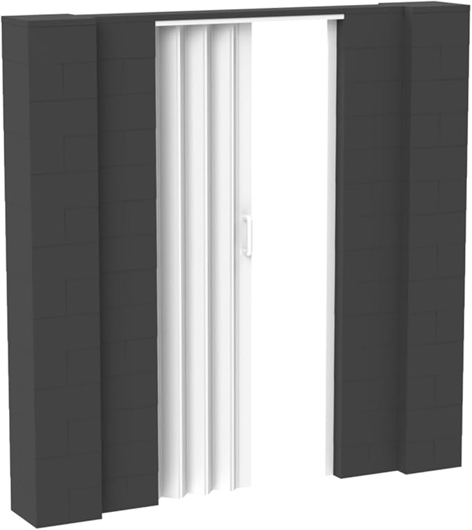 EverBlock 7’ x 7’ Wall Kit with Accordion Door | 3’ x 7’ Doorway | Modular Building Blocks | Wall Display System | Room Divider & Partition | Connect & Reuse | Indoor & Outdoor Use | Dark Gray