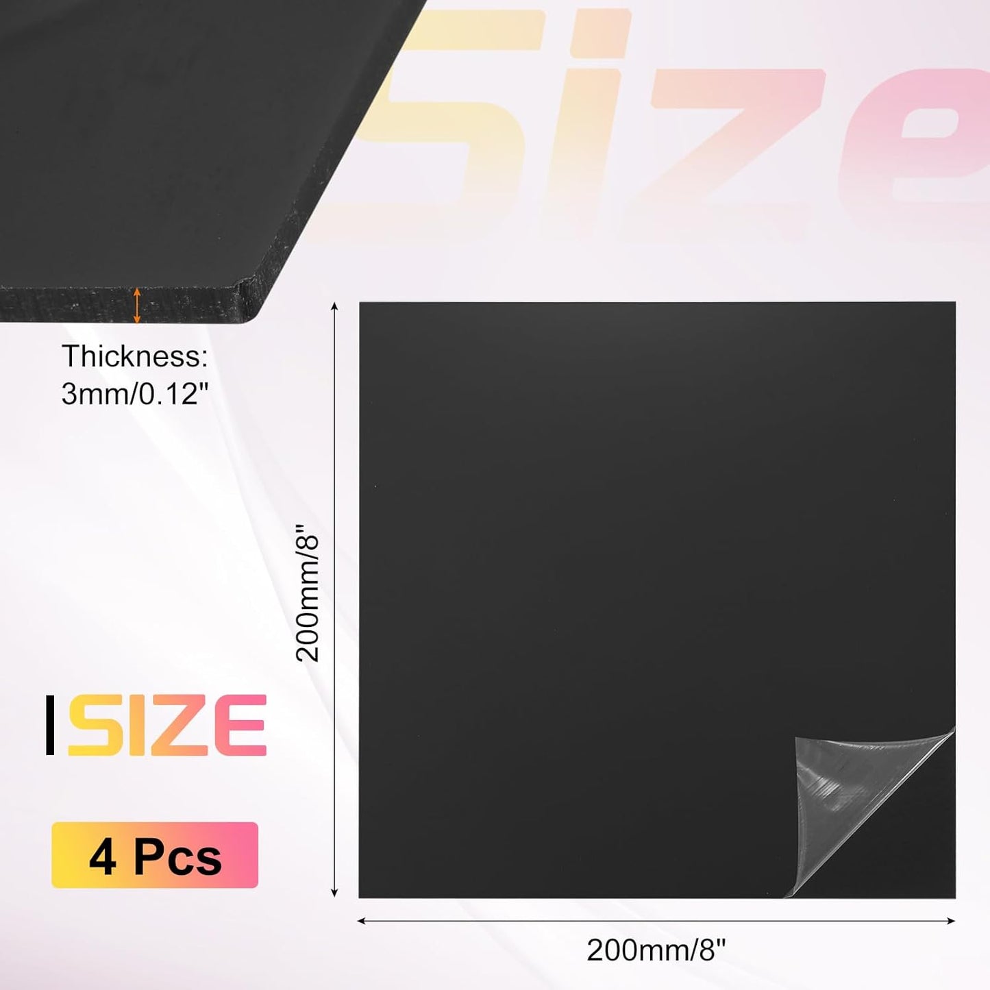 uxcell 4Pcs Acrylic Sheets 8x8 Inch Acrylic Panel 1/8 Inch-3mm Plastic Board for Picture Frames Sign Holders DIY Display Projects Craft, Black