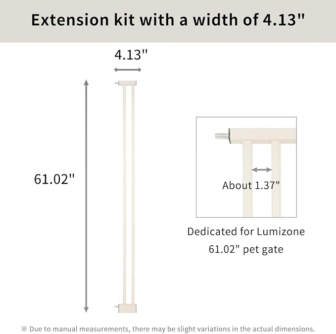 Lumizone Extra Tall Cat Gate Extension Kit 61.02" High Pressure Mounted 4.13" Extra Wide 1.37" Gap No Drilling Tall Pet Gate for Dogs (Cream, 4.13" W)