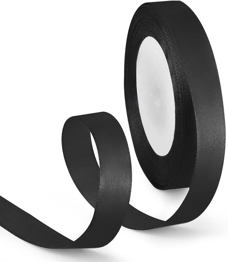 5/8 Inch 25 Yards Satin Ribbon Black, Solid Color Fabric Ribbon for Gift Wrapping, Wedding, Polyester Gift Ribbon for Birthday Party Decoration, Craft, Hair, Floral, Sewing