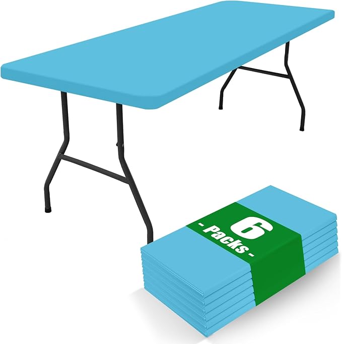 Spandex 5 Foot Rectangle Table Cloth 6 Pack, Elastic Fitted Tablecloths for Picnic, Stretch Washable Patio Table Cover for Outdoor, Camping, Banquet and Parties (Blue Mist, 30"x60")