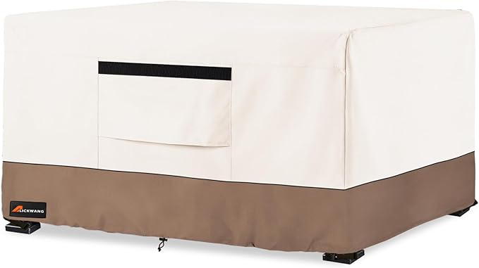 Fire Pit Cover Rectangular, Outdoor Heavy Duty 600D Tear-Resistant 100% Waterproof 48 Inch Fire Table Cover Rectangle, Patio Weatherproof Rectangular Fire Table Protector, Beige 48" L x 28" W x 24" H