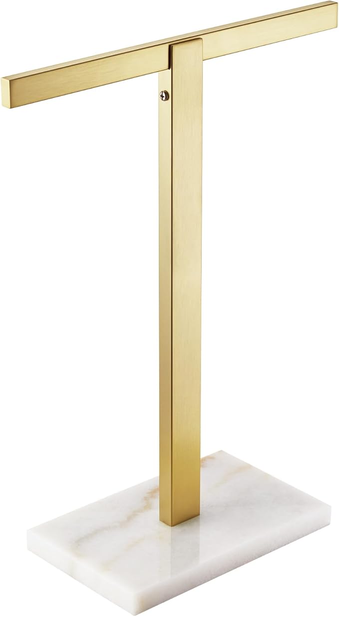 KOKOSIRI Hand Towel Holder Stand Towel Rack with Marble Base for Bathroom Kitchen Vanity Countertop, Gold Stainless Steel 15.7'' Height THS0002-SM-BG