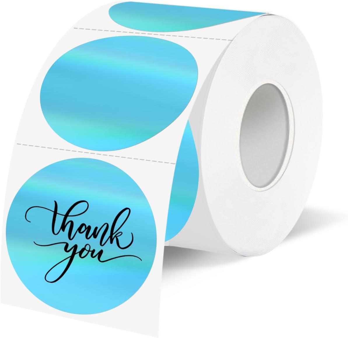 1.5" Holographic Direct Thermal Label Stickers, Round Printable Rainbow Glitter Thermal Printer Sticker Labels for Gift Wrapping, Self-Adhesive DIY Custom Logo Design- Blue