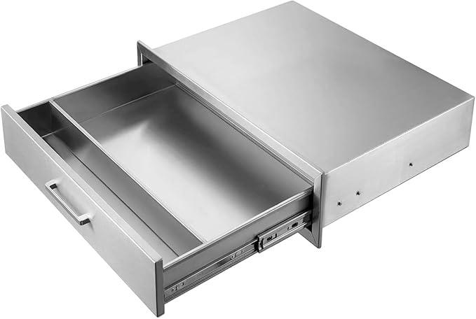 Outdoor Kitchen Drawers,Stainless Steel BBQ Single Drawer with Chrome Handle,30" W x 10" H x 23" D Access Drawer Flush Mount for Outdoor Kitchen,BBQ Island