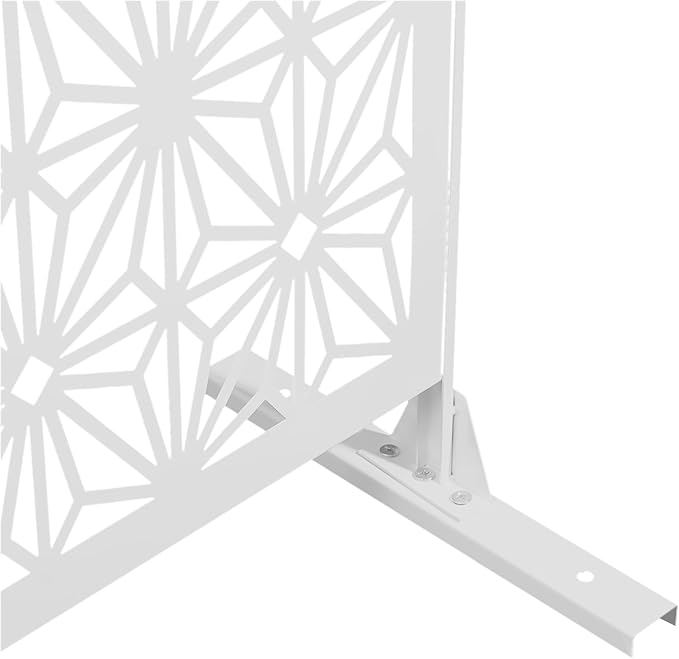 75" H×35" W Decorative Outdoor Privacy Screen with Stand, Outdoor Decor Privacy Fence Screen Metal Fence Panels, Free Standing Metal Divider for Patio Lawn Deck (White-Snowflake)