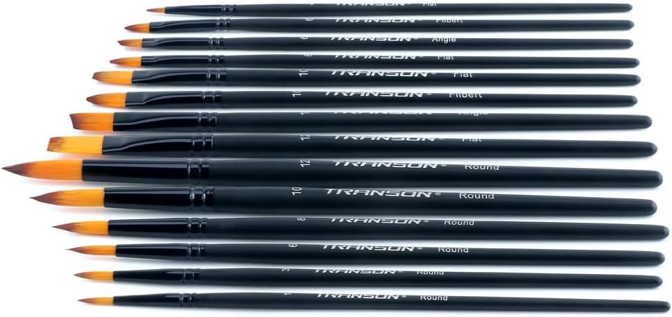 Transon 14pcs Artist Paint Brushes for Acrylic, Watercolor, Gouache, Oil and Hobby Painting Black Color