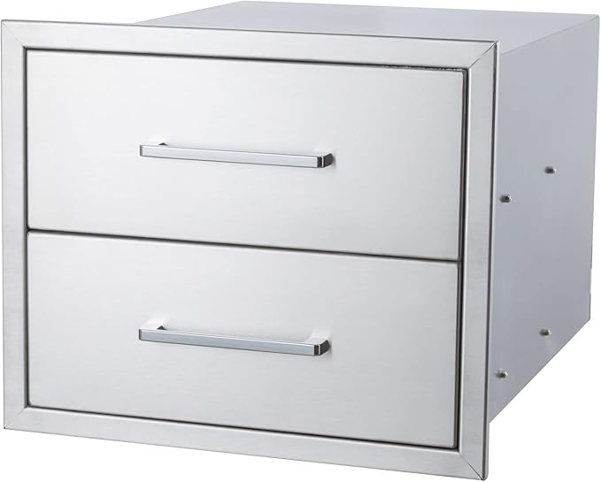 18" W x 15" H x 23" D Stainless Steel Outdoor Kitchen Drawers BBQ Drawers Double Access Flush Mount for Outdoor Kitchens Or BBQ Island