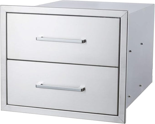 18" W x 15" H x 23" D Stainless Steel Outdoor Kitchen Drawers BBQ Drawers Double Access Flush Mount for Outdoor Kitchens Or BBQ Island