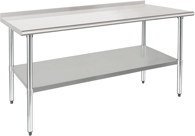 HARDURA Stainless Steel Prep & Work Table 30 x 72 Inches NSF Heavy Duty Commercial with Undershelf and Backsplash, Galvanized Legs for Commercial Food Prep