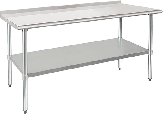 HARDURA Stainless Steel Prep & Work Table 30 x 72 Inches NSF Heavy Duty Commercial with Undershelf and Backsplash, Galvanized Legs for Commercial Food Prep