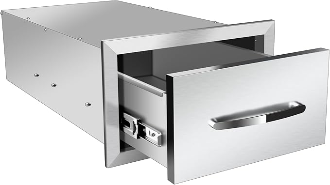 Outdoor Kitchen Drawers, Box Frame Style Flush Mount BBQ Drawer w/Stainless Steel Handle, BBQ Island Drawers For Patio Grill Station,Single Drawer