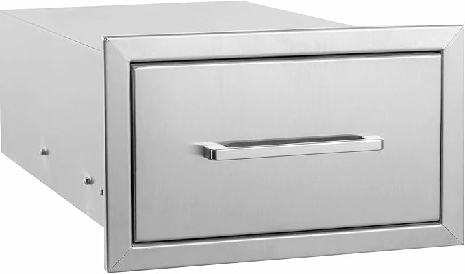 Outdoor Kitchen Drawers,Stainless Steel BBQ Drawer, 14" W x 8.5" H x 23" D Flush Mount Single Access Drawer for Outdoor Kitchen,BBQ Island