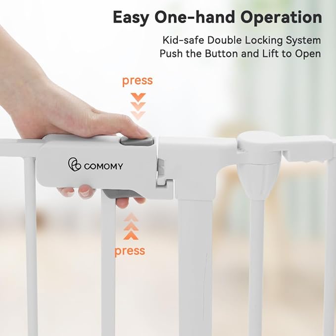 COMOMY 150" Extra Wide Baby Gate with Door, Dog Gates for The House Doorways Fireplace, Auto Close Baby Fence Play Area, Walk Through Pet Gate, Hardware Mounted, 6-Panels (30" Tall, White)