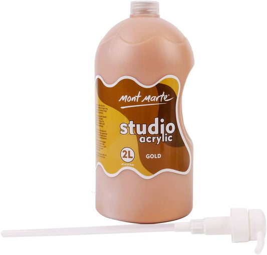 Mont Marte Discovery School Acrylic, Gold, 1/2 Gallon (2 Liter). Ideal for Students and Artists. Excellent Coverage and Fast Drying. Pump Lid Included.