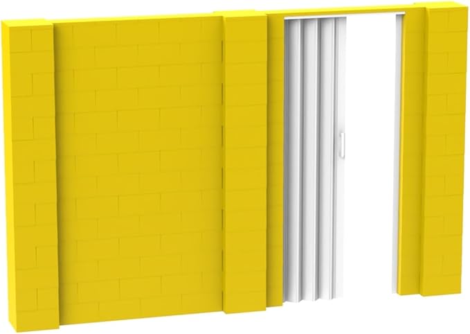 EverBlock 11’ x 7’ Wall Kit with Accordion Door | 3’ x 7’ Doorway | Modular Building Blocks | Wall Display System | Room Divider & Partition | Easy to Connect & Reuse | Indoor & Outdoor Use | Yellow