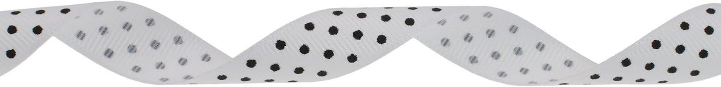 Polka Dot Grosgrain Ribbon 25 Yard Each Roll 100% Polyester (5/8", White)