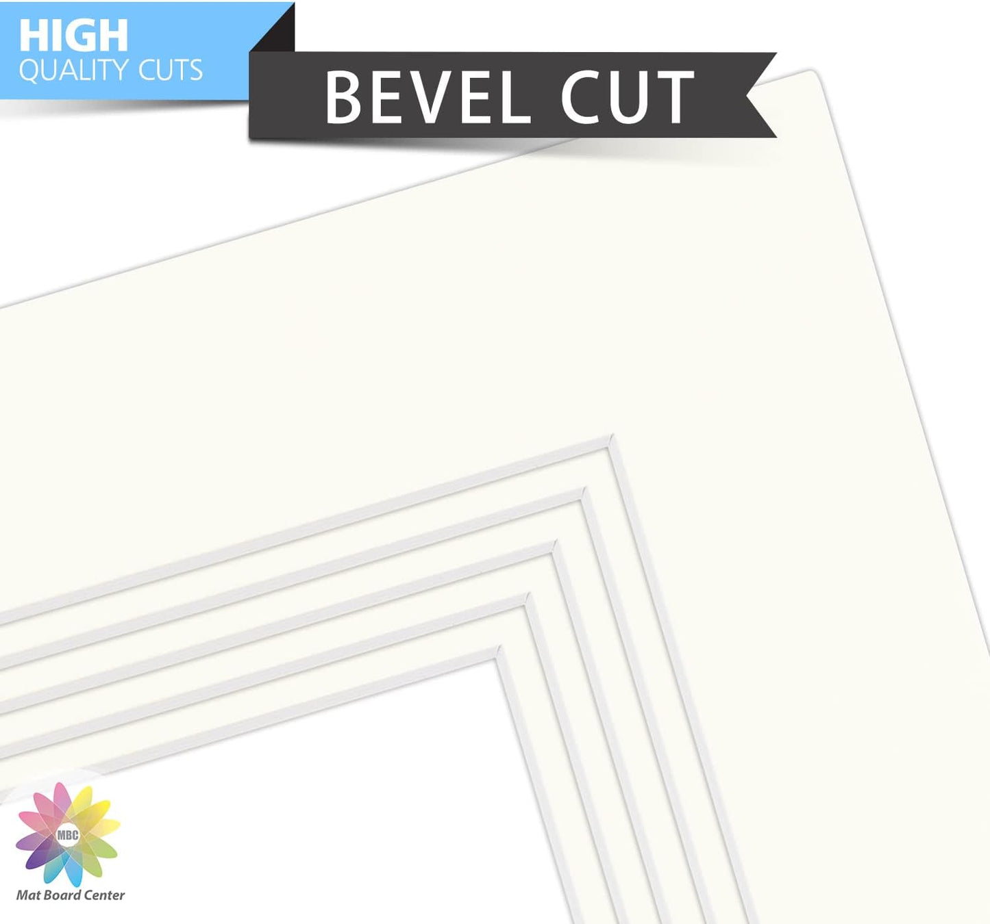 Mat Board Center, Pack of 10, 8x10 for 5x7 Ivory Turret Color Mats - Bevel Cut, Acid Free, 4-ply Thickness, White Core - for Pictures, Photos, Framing