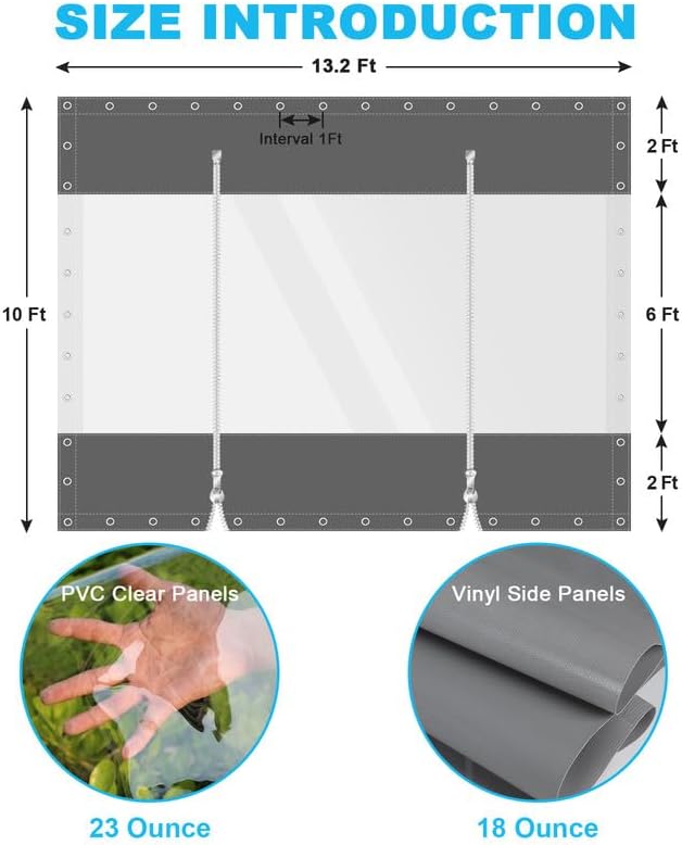 Clear Vinyl Curtains with Zippered Entry, 23oz Heavy Duty Waterproof Anti-UV and Tear-Resistant Tarpaulin with Grommets, Weatherproof Panels for Porch, Pergola, Gazebo, Balcony, Patio, Enclosure