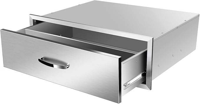 Outdoor Kitchen Drawers, Box Frame Style Flush Mount BBQ Drawer w/Stainless Steel Handle, BBQ Island Drawers For Patio Grill Station,Single Drawer